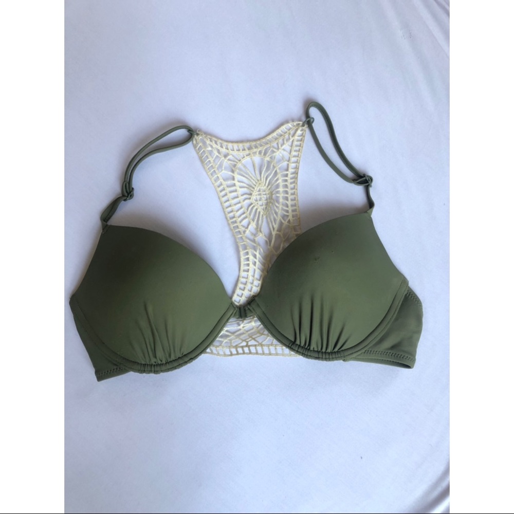 Olive Green Lace Racerback Bikini Top
